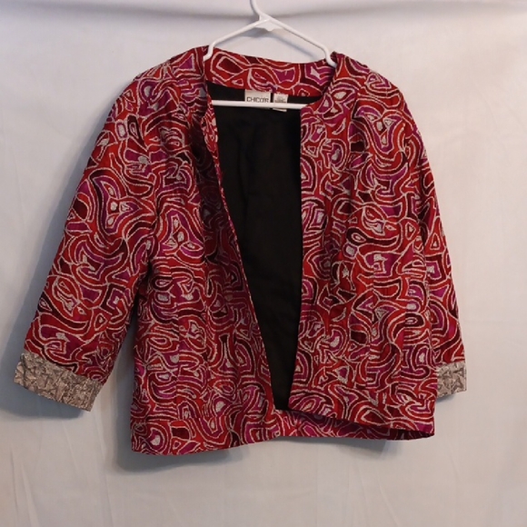 Chico's Red and Pink Patterned Women's Jacket Size 3 - Picture 1 of 9